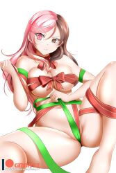 breasts brown_hair christmas empty_eyes female_only femsub heterochromia icontrol_(manipper) kimmy77 large_breasts long_hair manip multicolored_hair neopolitan pink_hair rwby solo white_background rating:explicit score: user:icontrol