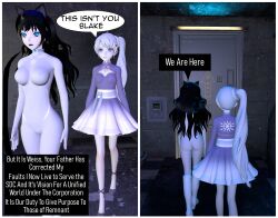 3d absurdres blake_belladonna blue_eyes cat_ears cat_girl collar comic femsub graybot hypnotic_accessory rwby tech_control tepmarmy text weiss_schnee rating:Questionable score:12 user:BlueMonday1984