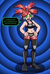 absurdres antenna breasts empty_eyes erect_nipples female_only fembot femsub flannery happy_trance headphones hypnotic_accessory latex nintendo open_mouth pokemon pokemon_ruby_sapphire_and_emerald ponytail red_hair robotization short_hair smile spiral_eyes supertechno324 symbol_in_eyes tech_control text thighhighs rating:Safe score:25 user:SuperTechno324