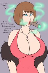 absurdres breasts brown_hair cigar corruption dress femsub freckles happy_trance huge_breasts huge_lips hypnotic_smoke hypnotized_hypnotist life_is_strange lipstick max_caulfield memetic_control puckered_lips short_hair smoke smoking spiral_eyes symbol_in_eyes text xxxx52 rating:Questionable score:102 user:Kyrid