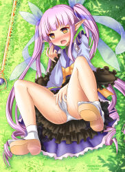 elf_ears empty_eyes kyoka_hikawa masturbation princess_connect! purple_hair pussy_juice sandals socks trw18 twintails very_long_hair yellow_eyes rating:explicit score: user:trw18