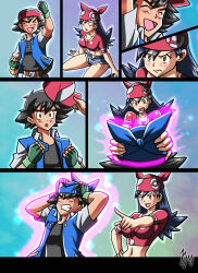 ash_ketchum breasts cleavage clothed_exposure curvy hair_growth hat kyo-domesticfucker lisa_(pokemon) nintendo open_mouth pokemon pokemon_(anime) pokemon_3:_the_movie_-_spell_of_the_unown:_entei seductive_smile sex_toy transformation transgender rating:Questionable score:36 user:HypnoAshTGTF