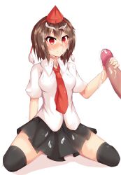 absurdres aya_shameimaru blush breasts brown_hair cum cum_on_body cum_on_breasts cum_on_clothes cum_on_face cum_on_hair empty_eyes expressionless femsub handjob happy_trance large_breasts penis short_hair touhou yakai rating:Explicit score:5 user:Yakai