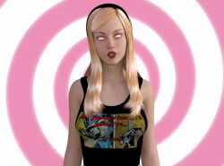 3d absurdres blonde_hair dazed female_only femsub gwen_stacy marvel_comics shirt solo spiral spiral_eyes super_hero symbol_in_eyes theheckle rating:Questionable score:53 user:theheckle