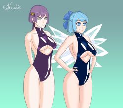 absurdres adronius_(artist) bernadetta_von_varley blue_eyes blue_hair breasts cirno empty_eyes female_only femsub fire_emblem fire_emblem_three_houses grey_eyes hair_ornament happy_trance large_breasts latex leotard naddie_(group) nintendo purple_hair touhou unhappy_trance wings rating:questionable score: user:sybilltheo