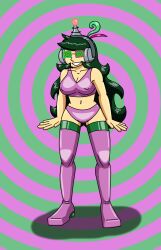 absurdres antenna breasts erect_nipples fembot femsub happy_trance headphones hypnotic_accessory large_breasts latex long_hair miffy_(milfy) original robotization smile spiral_eyes supertechno324 symbol_in_eyes tech_control thighhighs western rating:Questionable score:18 user:SuperTechno324