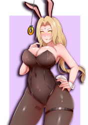 absurdres ass barcode blonde_hair blush breasts bunny_girl bunnysuit cleavage coin cuffs fake_animal_ears female_only femsub happy_trance huge_breasts large_hips long_hair manip milf misterman4_(manipper) naruto_(series) pendulum seisen smile spiral_eyes symbol_in_eyes tagme thighhighs tsunade twintails rating:Questionable score:174 user:MisterMan4