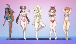 bare_legs barefoot black_hair blonde_hair blue_eyes breasts brown_hair cleavage consensual dancing dark_skin empty_eyes feet female_only femsub happy_trance harem_outfit heart heart_eyes korrina large_breasts legs long_hair looking_at_viewer may micro_bikini misty multiple_girls multiple_subs navel nessa_(pokemon) nintendo orange_eyes orange_hair pink_eyes pokemon pokemon_black_and_white_2 pokemon_firered_and_leafgreen pokemon_omega_ruby_and_alpha_sapphire pokemon_sword_and_shield pokemon_trainer pokemon_x_and_y red_eyes rosa_(pokemon) shinzu short_hair smile standing_split symbol_in_eyes yellow_eyes rating:Questionable score:81 user:AetherMage