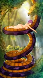 absurdres ass ayane_(dead_or_alive) barefoot blush bottomless breasts closed_eyes coil_slide dead_or_alive feet female_only femsub happy_trance monster_girl naga_girl nipples nude nyotengu psychowolffy purple_hair short_hair sleeping smile snake snake_girl tail topless rating:Questionable score:67 user:goldandsilver