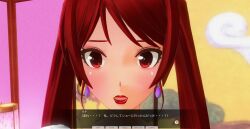 3d blush breasts confused dialogue female_only japanese_clothing kamen_writer_mc kimono large_breasts lipstick mc_trap_town red_eyes red_hair red_lipstick rina_(mc_trap_town) screenshot solo text translated twintails rating:Questionable score:5 user:Amazingbrahjr
