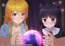  black_hair blonde_hair blue_eyes crystal_ball femsub fortune_teller glowing glowing_eyes hypnotic_orb kirino_kousaka long_hair m.vv open_mouth oreimo red_eyes ruri_gokou spiral_eyes symbol_in_eyes  rating:safe score: user:mattlau04