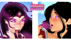 black_hair blush breasts dc_comics dr_gasper drool empty_eyes female_only femdom femsub finger_in_mouth glowing glowing_eyes happy_trance large_breasts long_hair open_mouth star_sapphire super_hero tongue tongue_out torn_clothes wonder_woman yuri rating:Questionable score:28 user:TheGoodShank