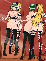 ass blonde_hair boots bottomless breasts cleavage do-s_(one_punch_man) expressionless female_only femdom femsub fubuki_(one_punch_man) glowing glowing_eyes green_hair groping large_breasts long_hair mask mirror monster_girl navel nipples nude one_punch_man orphan2 pink_eyes pussy short_hair shrunken_irises thigh_boots thighhighs thong topless whip yuri rating:Explicit score:135 user:Orphan2