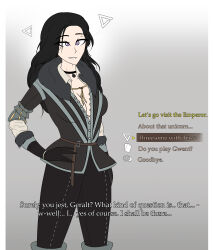 absurdres black_hair breasts comic dialogue drool english_text female_only femsub happy_trance humor large_breasts long_hair magic nexus_light open_mouth text the_witcher the_witcher_3 yennefer_of_vengerberg rating:Safe score:196 user:Nexus_Light