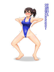 blush brown_hair erect_nipples female_only femsub haigure leotard ponytail see-through simple_background solo spread_legs text unhappy_trance rating:Questionable score:4 user:Sleepyhead97