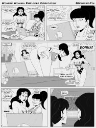 angry ass before_and_after bent_over black_hair breasts cleavage comic dc_comics donna_troy female_only femsub greyscale happy_trance large_breasts long_hair polmanning ponytail spiral_eyes super_hero symbol_in_eyes tech_control text western wonder_girl wonder_woman rating:Questionable score:204 user:PolManning