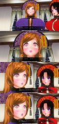 3d absurdres black_hair blue_eyes breasts cleavage comic costume custom_maid_3d_2 dialogue femsub halloween izumi_(made_to_order) kamen_writer_mc large_breasts makeup midriff orange_eyes orange_hair pink_lipstick purple_lipstick rika_(made_to_order) ring_eyes standing standing_at_attention tech_control text translated zombie_walk rating:Questionable score:19 user:Fushigiball