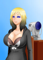 absurdres black_hair blonde_hair bra breast_expansion breasts cleavage drool erika_(er-ikaa) eye_roll female_only femsub happy_trance huge_breasts large_breasts multicolored_hair oo_sebastian_oo open_mouth original ring_eyes tech_control underwear rating:Safe score:208 user:Roxa
