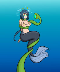 arms_behind_back blue_hair bra breasts cleavage dazed femsub fish_girl gundam_(series) gundam_build_fighters happy_trance hopee1943 hypnotic_tentacle kaa_eyes large_breasts long_hair mermaid navel rinko_iori simple_background smile solo tentacles underwater underwear rating:questionable score: user:cygant