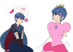 blue_hair breasts cosplay crossdressing crown dress drool earrings feminization fire_emblem fire_emblem_mystery_of_the_emblem gloves happy_trance high_heels jewelry large_breasts lipstick male_only malesub marth memory_lapse nintendo opera_gloves pendulum pink_eyes princess princess_peach princessification sealguy super_mario_bros. rating:Safe score:223 user:Ex_Mastermind