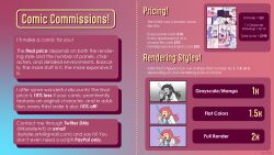  comic commission_sheet female_only greyscale kyrielle original pink_hair text  rating:safe score: user:kyrielle