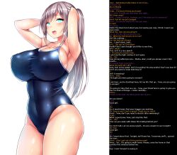 armpits blush breasts caption cleavage femsub glowing glowing_eyes huge_breasts icontrol_(manipper) joking101_(writer) long_hair maledom manip one-piece_swimsuit open_mouth original school_swimsuit sideboob swimsuit text tsukumiya_amane rating:Questionable score:114 user:Icontrol