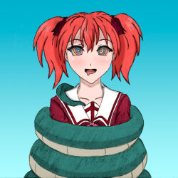 blush bondage coils dawsoetheritz drool femsub gradient_background happy_trance kaa_eyes kokoa_shuzen monster_girl open_mouth red_hair rosario+vampire snake twintails vampire rating:safe score: user:dawsoetheritz