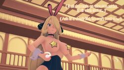 aware blonde_hair breasts bunny_ears bunnysuit clothed clothed_exposure cynthia dialogue english_text female_only grey_eyes hair_covering_one_eye mustardsauce pokemon pokemon_(anime) solo text rating:Explicit score:0 user:Bootyhunter69
