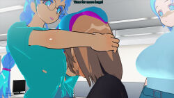 3d 3d_custom_girl alien blue_hair brown_hair glasses julienx manip text theheckle_(manipper) rating:Questionable score:5 user:theheckle