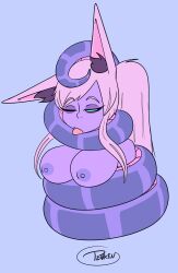 blonde_hair breasts closed_eyes coils disney femsub fox_ears fox_girl kaa kaa_eyes maledom nipples open_mouth original penken ponytail restrained simple_background sleeping sleepy snake syvahna_(zengo888) the_jungle_book tongue_out rating:Questionable score:27 user:zengo888