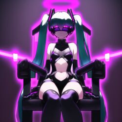 ai_art alternate_costume aura blue_hair boots chair corruption cyan_hair dead_source expressionless femsub gloves glowing halo high_heels leotard miku_hatsune navel opera_gloves sitting small_breasts tech_control twintails very_long_hair visor vocaloid rating:Safe score:36 user:VortexMaster