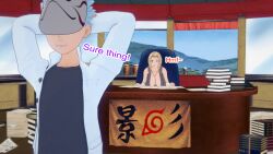 3d altered_common_sense aware blonde_hair blue_hair brown_eyes clothed dialogue dogdog english_text femsub maledom mask naruto_(series) smile smug text tsunade rating:Safe score:0 user:Bootyhunter69