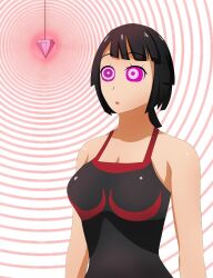  absurdres black_hair breasts crystal dazed femsub nintendo pokemon pokemon_omega_ruby_and_alpha_sapphire ring_eyes small_breasts soex tagme tank_top zinnia  rating:safe score: user:soex