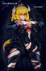 absurdres blonde_hair bowsette breasts cleavage comic elf_ears erect_nipples large_breasts new_super_mario_bros._u_deluxe nintendo rikatsuky speech_bubble super_crown super_mario_bros. symbiote tentacles text rating:Explicit score:24 user:sk00