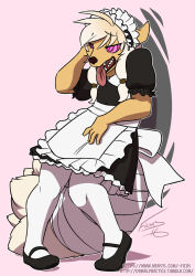  apron crossdressing dazed fox_boy furry kitsune_boy maid maid_headdress male_only malesub malificus non-binary non-binary_sub open_mouth ring_eyes simple_background tongue tongue_out twintails yuuki_shishome  rating:questionable score: user:pineapple