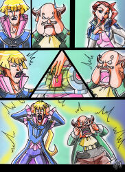 absurdres blonde_hair breasts brown_hair comic earrings femdom fonda_fontaine jean-louis_bonaparte jewelry kyo-domesticfucker large_breasts long_hair makeup malesub open_mouth short_hair traditional vellian_crowler yu-gi-oh! yu-gi-oh!_gx rating:Questionable score:8 user:TheGoodShank