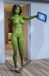 3d absurdres bottomless breasts discolored_nipples erect_nipples female_only femsub green_hair green_skin large_breasts long_hair marvel_comics pubic_hair she-hulk spiral spiral_eyes super_hero tech_control tiangtam topless rating:Questionable score:109 user:daveyboysmith9
