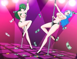absurdres blue_hair empty_eyes erect_nipples fairy_tail female_only femsub green_eyes green_hair hairpin happy_trance headband high_heels hisui_e._fiore jimryu large_breasts long_hair midriff money multiple_girls multiple_subs nefertari_vivi one_piece pole_dancing princess royalty stage stripper thong topless rating:Explicit score:75 user:greenboy07