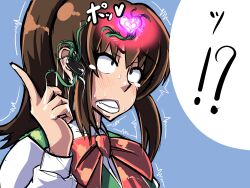 absurdres advertisement ahegao blush brain_injection breasts brown_hair dialogue drool earpiece female_only femsub fume heart heart_eyes large_breasts long_hair original parasite shrunken_irises simple_background speech_bubble sweat symbol_in_eyes tentacles text translated trembling rating:Explicit score:31 user:Mesmer