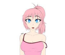 bare_shoulders blue_eyes breasts cleavage clothed collarbone crystal_(zko) empty_eyes expressionless female_only femsub large_breasts long_hair open_mouth original pink_hair ponytail solo tongue zko rating:Safe score:71 user:Jabberwocky