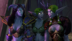 3d black_hair blue_skin breasts cleavage draenei elf_ears femsub glowing glowing_eyes green_hair happy_trance horns large_breasts long_hair midriff night_elf rexx short_hair twintails warcraft world_of_warcraft rating:Questionable score:8 user:Mesmer