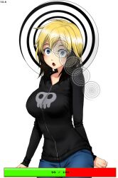 black_hair blonde_hair blue_eyes breasts chien_vietnam erika_(er-ikaa) female_only gameplay_mechanics health_bar hoodie jean_shorts large_breasts multicolored_hair open_mouth original shorts solo spiral spiral_clicker surprised sweater video_game rating:Safe score:87 user:Changer