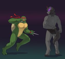 abs bottomless furry glowing gradient_background green_skin grey_hair grey_skin hooves horns horse_boy hypno_neet king_sombra long_hair magic male_only maledom malesub mask muscle_boy my_little_pony non-human_feet nude purple_eyes raphael simple_background standing teenage_mutant_ninja_turtles topless turtle_boy underwear rating:Explicit score:8 user:Hypnorgasm