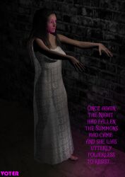  3d barefoot empty_eyes female_only femsub long_hair nightgown text voyer zombie_walk  rating:explicit score: user:voyer