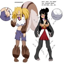 animal_ears black_hair blonde_hair breast_expansion breasts collar dialogue femsub idpet magic monster_girl paws tail text transformation rating:Explicit score:9 user:IDPet