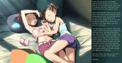 ami_futami bed brown_hair caption chihaya_72 closed_eyes female_only femsub mami_futami manip pillow pompom_(manipper) ponytail short_hair short_shorts sleeping tech_control text the_idolm@ster video_game rating:Questionable score:107 user:PomPom