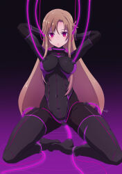 alternate_costume arms_above_head asuna aura batta18th blonde_hair blush bodysuit boots brain_injection breast_sucking breasts cables choker collar corruption cuffs dazed empty_eyes female_only femsub gloves glowing gradient_background high_heels kneeling leotard long_hair looking_at_viewer open_mouth purple_eyes sex simple_background solo spread_legs sword_art_online tech_control thigh_boots thighhighs tongue tongue_out vaginal watermark wires rating:Questionable score:40 user:VortexMaster