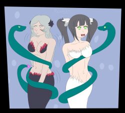 black_hair bondage breasts coils female_only femsub fish_girl freya_(danmachi) goddess hestia hypnotic_eyes is_it_wrong_to_try_to_pick_up_girls_in_a_dungeon? kaa_eyes large_breasts long_hair mermaid ribbon snake underwater rating:Safe score:31 user:eaglet