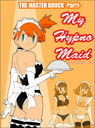 breasts comic dawn empty_eyes femsub happy_trance jimryu large_breasts long_hair maid maid_headdress may misty nintendo pokemon pokemon_(anime) red_hair short_hair standing standing_at_attention text thighhighs tray waitress rating:Questionable score:94 user:hypno
