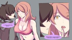 alexia_(electrickronos) breasts brown_hair choker cleavage comic eir-chi_prowtag_(electrickronos) electrickronos empty_eyes erect_nipples expressionless female_only femdom femsub gym_uniform hair_covering_one_eye hoodie large_breasts long_hair midriff navel open_mouth orange_eyes orange_hair original short_hair standing standing_at_attention text yoga_pants rating:Questionable score:133 user:RedCollarBlackCollar
